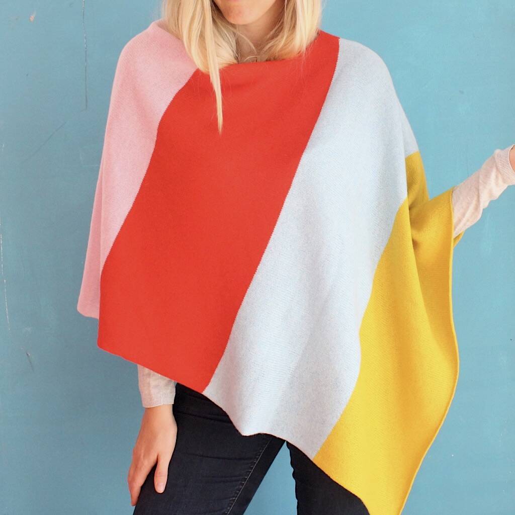 Colour Block Knitted Poncho By Gabrielle Vary Knitwear ...