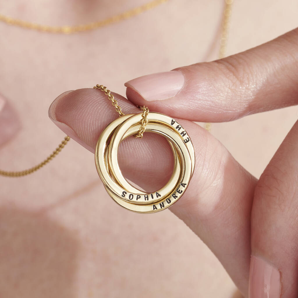 Personalised 9ct Mixed Gold Diamond Mini Russian Ring Necklace | Posh Totty  Designs