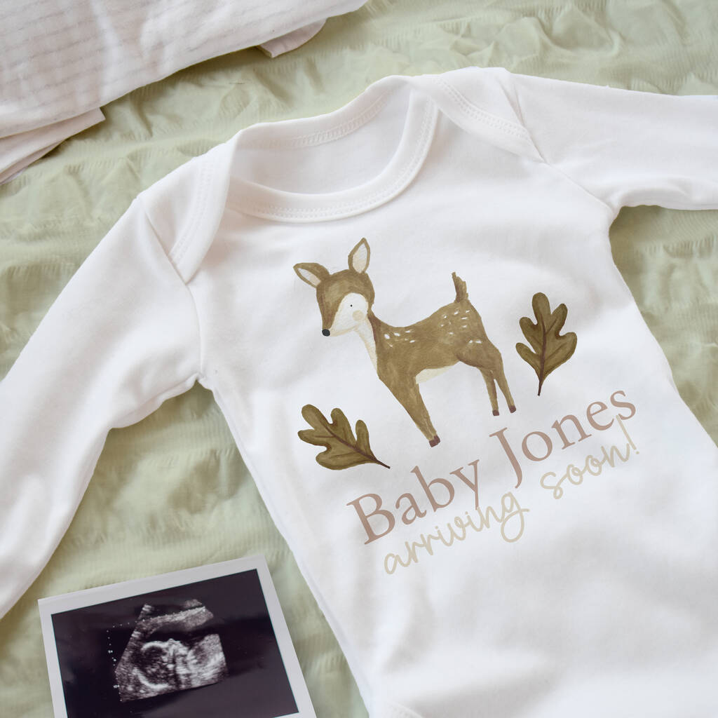 Personalised Woodland Baby Announcement Vest, 1 of 3