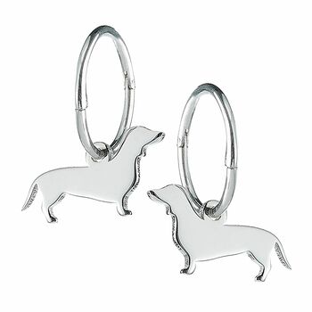 Sterling Silver Dachshund Silver Hoop Or Hook Earrings, 2 of 4