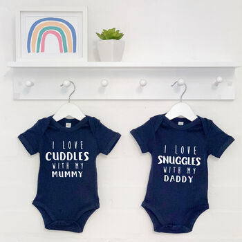 I Love …With My Mummy And Daddy Personalised Babygrows, 3 of 9