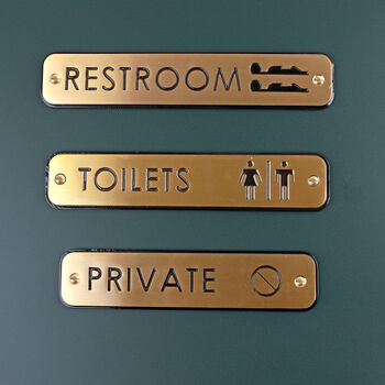 G Decor Premium Lacquered Satin Brass Door Sign Collection Engraved Symbols For Indoor Or Outdoor Display, 3 of 9