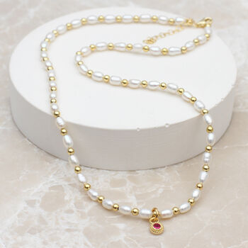 Personalised Birthstone And Freshwater Pearl Necklace, 2 of 8