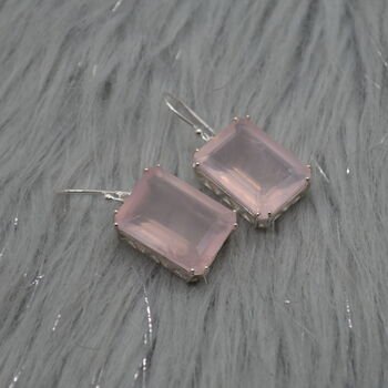 Rose Quartz Silver Earrings, Pink Gemstone Dangle Drop, 3 of 7