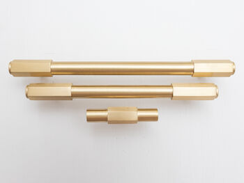 Satin Brass Tbar Handle With Hexagon On Centre, 2 of 6