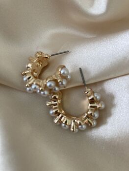 Chunky Gold Pearl Hoop Earrings, 2 of 6