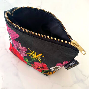 Washable Makeup Bag Colourful Black Poppies, 4 of 9