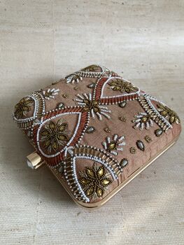 Bronze Embroidered Square Handcrafted Clutch Bag, 2 of 7