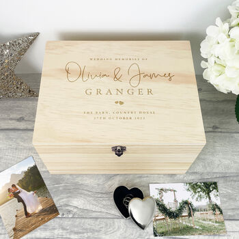 Personalised Wooden Engraved Wedding Keepsake Memory Box, 3 of 9