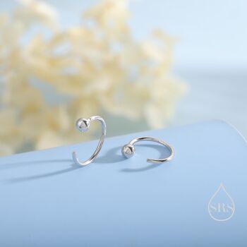 Sterling Silver Minimalist Ball Huggie Hoop Threader Earrings, 5 of 12