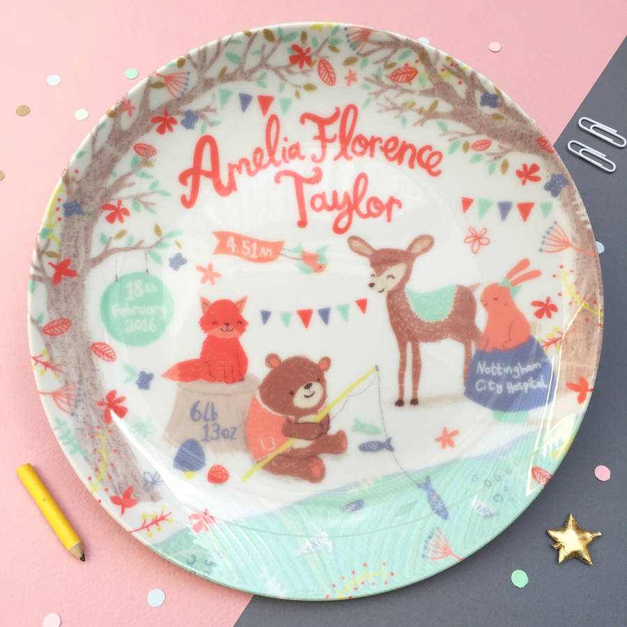 'woodland Friends' Personalised Baby Girl Birth Plate By Ethel And Co