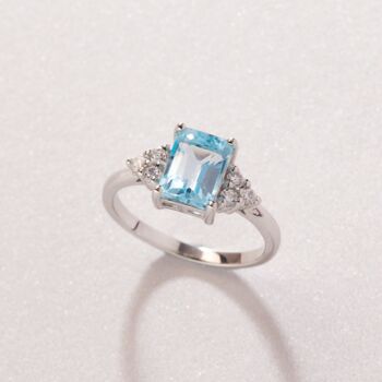 Blue Topaz Emerald Cut Ring In Sterling Silver And Gold, 3 of 12