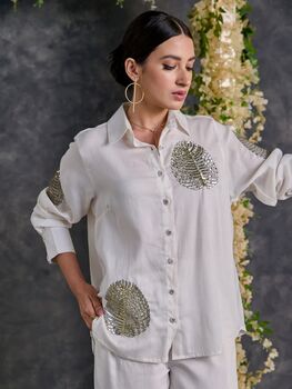 Diyu Sequin Embroidered White Co Ord Set, 2 of 3