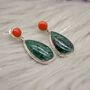 Green Emerald, Coral Sterling Silver Earrings, thumbnail 3 of 9