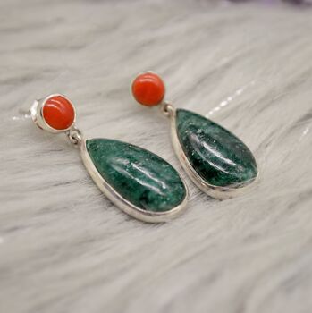 Green Emerald, Coral Sterling Silver Earrings, 3 of 9