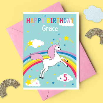 Rainbow Unicorn Personalised Birthday Card, 2 of 2