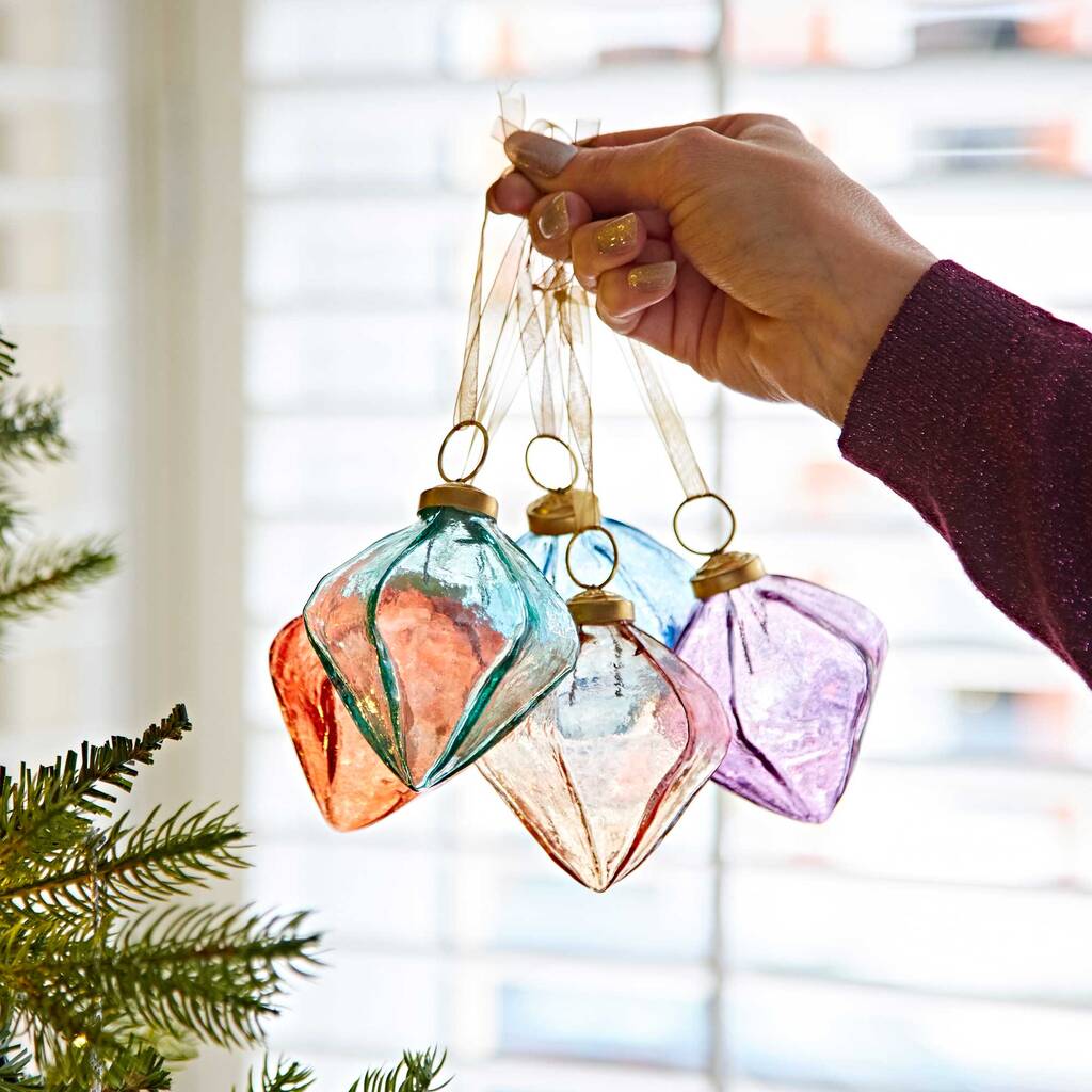 Coloured Recycled Glass Diamond Baubles, 1 of 12