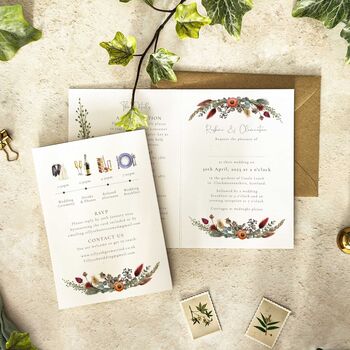 Autumn Dried Flowers Folded Wedding Invitation Suite, 3 of 7