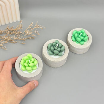 Green Succulent Candles In Handmade Concrete Pots, 5 of 12
