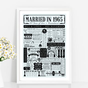 1965 Personalised 60th Diamond Wedding Anniversary Poster, 6 of 8