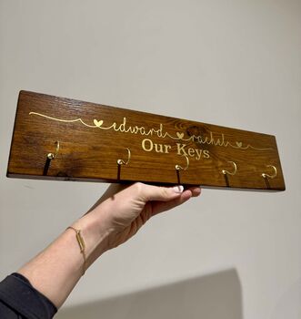 Personalised Wooden Plaque With Key Hooks, 5 of 10