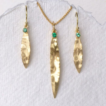 Emerald Earrings In 18ct Gold Leaf Design, 8 of 8