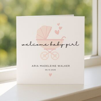 Personalised Pram New Baby Girl Card, 7 of 7
