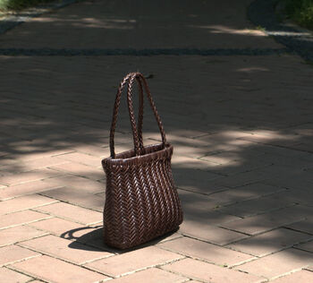 Hand Woven Genuine Leather Shopping Bag Small, 4 of 12