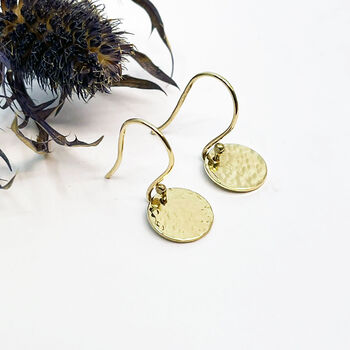 9ct Yellow Gold Hammered Disc Earrings, 2 of 10