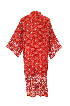 Asanoha And Peony Terracotta Embroidered Long Kimono, 12 of 12