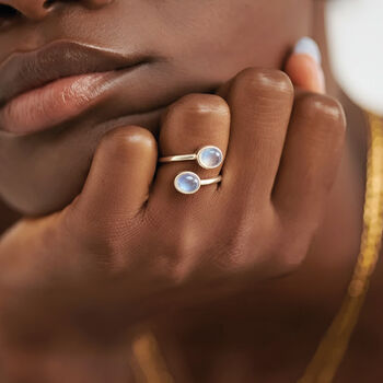 Handmade Open Adjustable Sterling Silver Rainbow Moonstone Ring, 2 of 10
