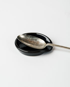 Handmade Ceramic Black Spoon Rest Or Tea Bag Holder, 2 of 2