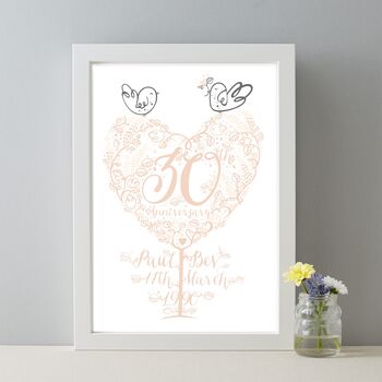 Personalised 30th Anniversary Gift Pearl Wedding Print, 4 of 4