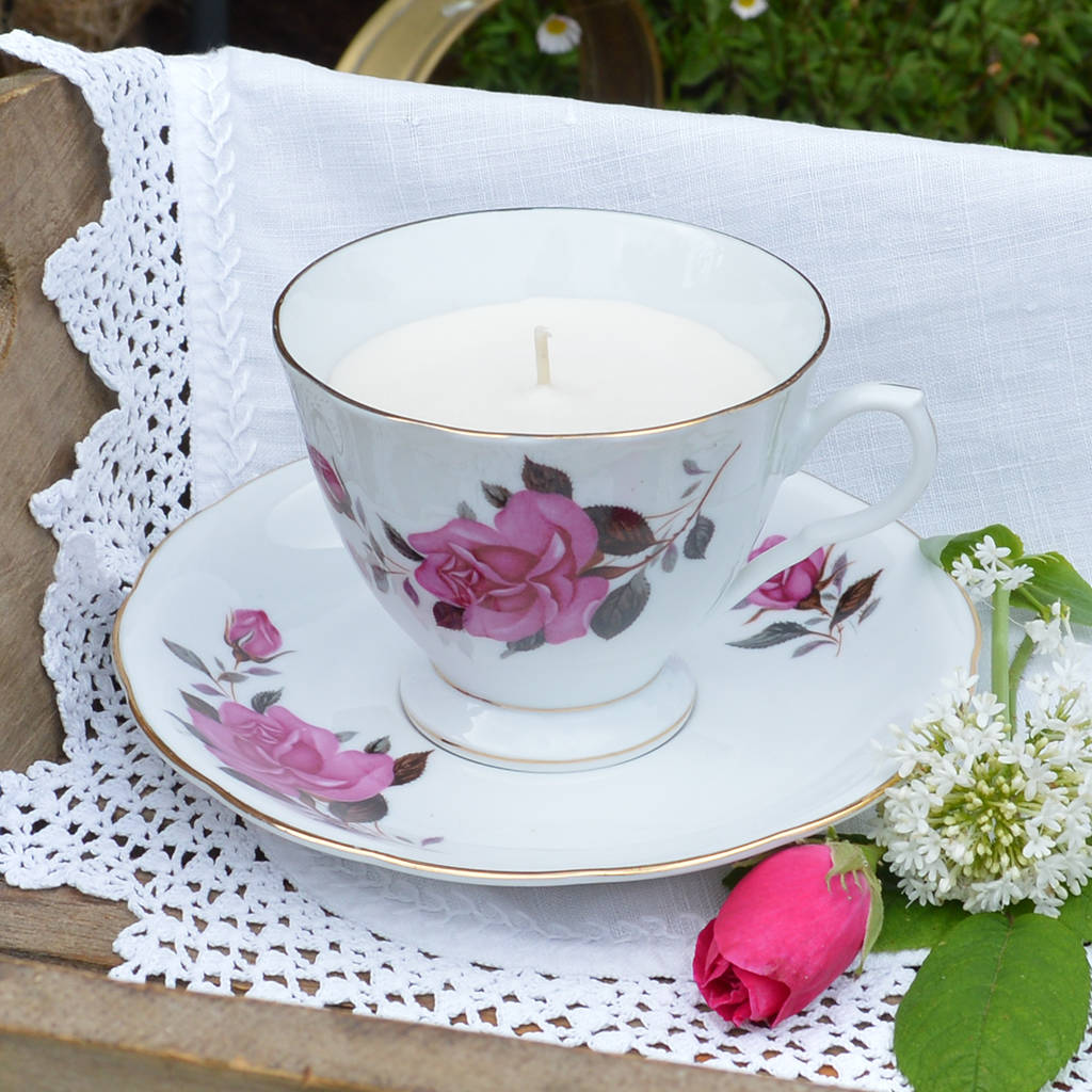 Rose China Vintage Teacup And Saucer Candle By Andrea Fays