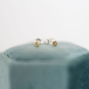 Tiny Yellow Diamond Studs In Sterling Silver, 2 of 5
