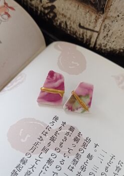 Pink Floral Porcelain Kintsugi Earrings, 2 of 4