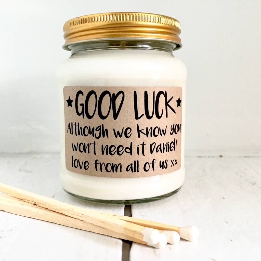 personalised good luck scented soy candle by lollyrocket candle co