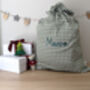 Personalised Green Gingham Gift Sack Embroidered, thumbnail 2 of 12