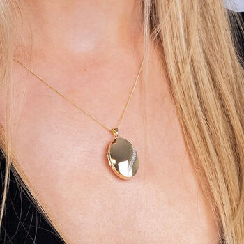 Personalised Large 9ct Mixed Yellow Gold Diamond Oval Locket, 2 of 8