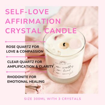 Self Love Affirmation Crystal Candle, Three Crystals, 2 of 5
