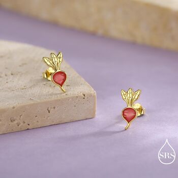 Sterling Silver Beetroot / Radish Stud Earrings, 7 of 12