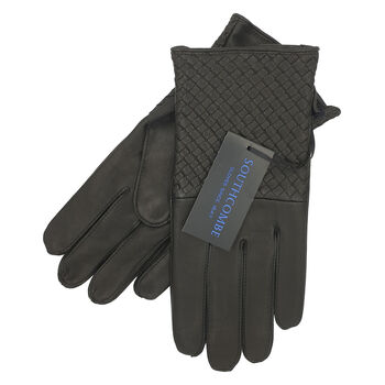 Melbury. Men's Woven Leather Silk Lined Glove, 2 of 7