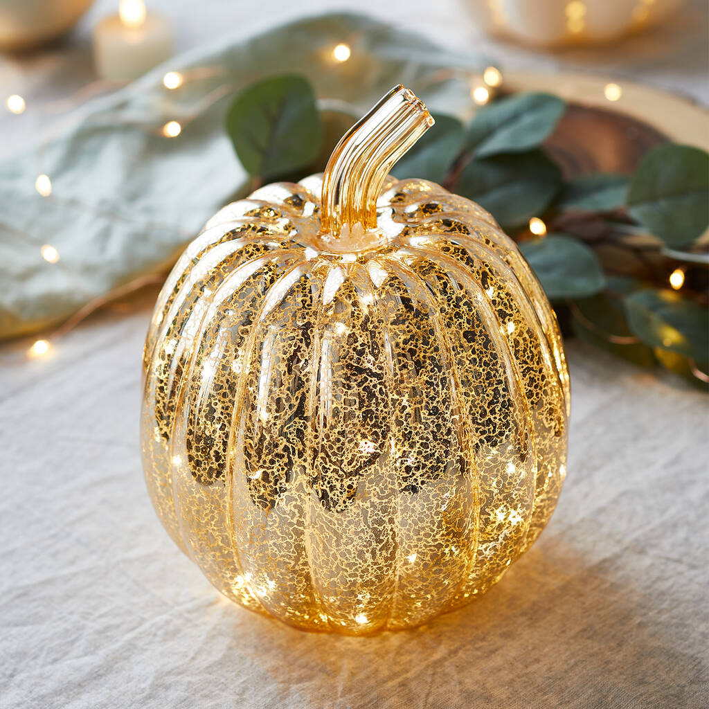 Mottled Gold Glass Pumpkin Decoration By Lights4fun