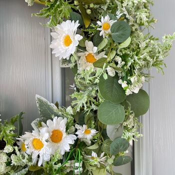 Large White Daisy And Eucalyptus Floral Wreath, 3 of 8