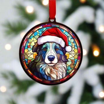 Border Collie In Santa Hat Suncatcher Decoration, 3 of 6