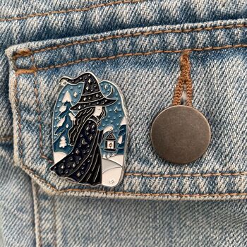 Witch In The Snow Forest With Lantern Enamel Pin, 3 of 4