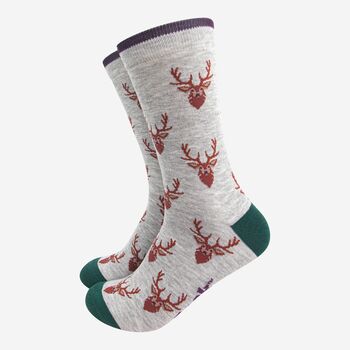Men's Bamboo Socks Grey Stags, 2 of 5
