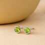 Sterling Silver August Peridot Birthstone Stud Earrings, thumbnail 4 of 5