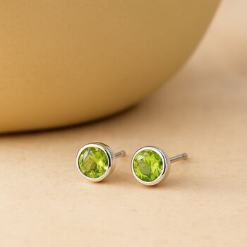 Sterling Silver August Peridot Birthstone Stud Earrings, 4 of 5