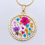 Pressed Pink Blue Flowers Pendant Medium Hand Made, thumbnail 1 of 8